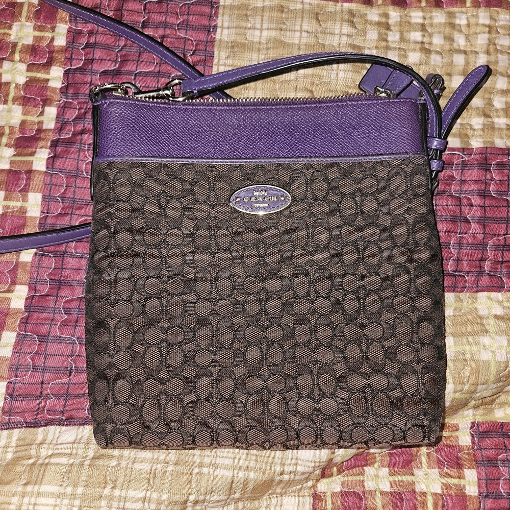 Coach Signature Crossbody Bag in Purple and Brown